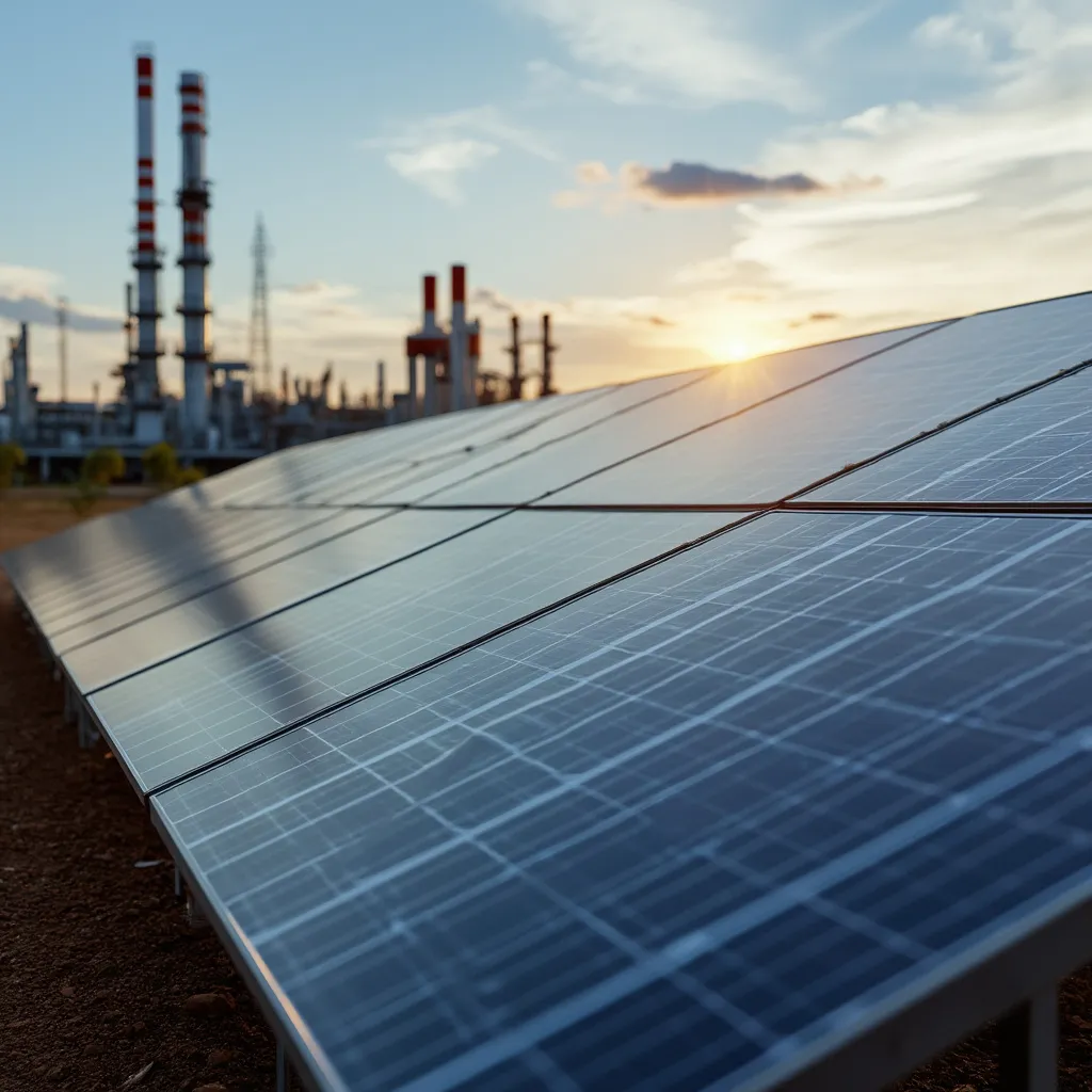 Panel solar en una instalación energética, simbolizando la transición y diversificación.
